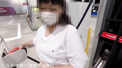 Emiri Shopping only wearing T-shirts & gas station. Naked exposure challenge beside the road.