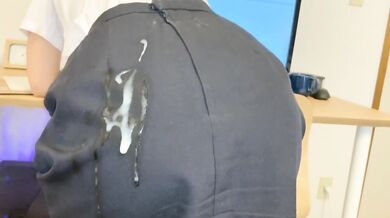 cum onto office skirt from behind the office worker