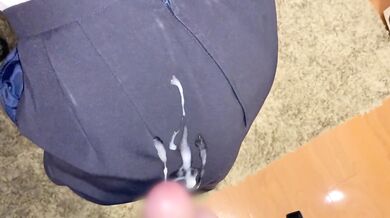 cum onto office skirt from behind the office worker
