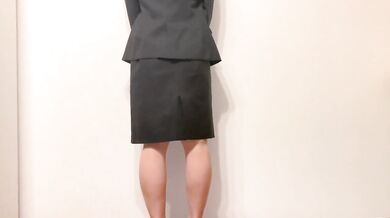 japanese office worker cum onto office skirt