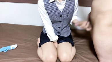 Masturbating in a office uniform.