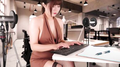 ASMR Hot Flirty Secretary Girl in Office | Keyboard Sound and Ear Massage