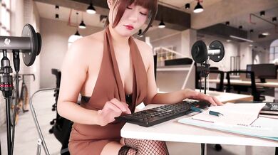 ASMR Hot Flirty Secretary Girl in Office | Keyboard Sound and Ear Massage