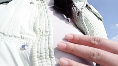 Big boobs Japan woman who shows her and gets nipple masturbation while being wary of her surroundings outdoors