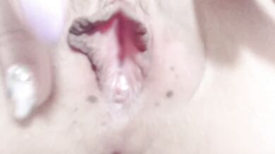 Dildo anal masturbation with the pussy wide open You can see the folds in the vagina cramping The in