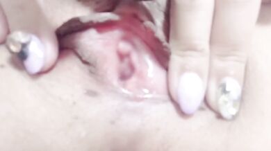 Dildo anal masturbation with the pussy wide open You can see the folds in the vagina cramping The in