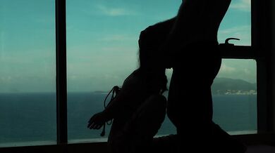 Artistic silhouette - Tied up Asian teen sucking dick with an ocean view - Baebi Hel