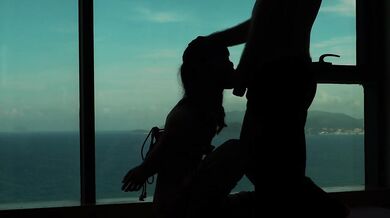 Artistic silhouette - Tied up Asian teen sucking dick with an ocean view - Baebi Hel