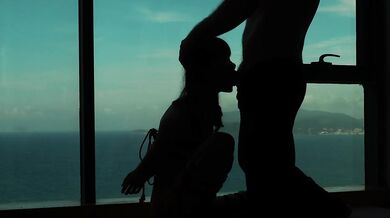 Artistic silhouette - Tied up Asian teen sucking dick with an ocean view - Baebi Hel