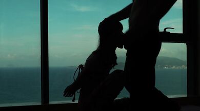 Artistic silhouette - Tied up Asian teen sucking dick with an ocean view - Baebi Hel