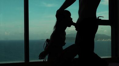 Artistic silhouette - Tied up Asian teen sucking dick with an ocean view - Baebi Hel