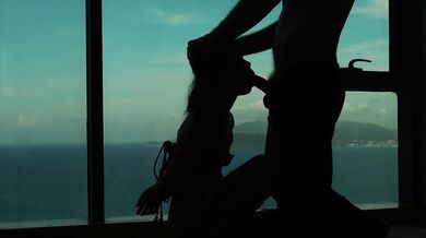 Artistic silhouette - Tied up Asian teen sucking dick with an ocean view - Baebi Hel