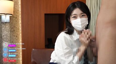 Japanese cosplayer gives a guy a handjob and cheekjob.