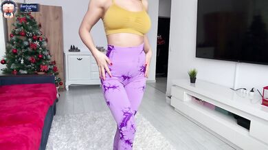 hot Brunette Try on tight Leggings! Has an Intense Orgasm Fingering Herself