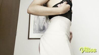 Beautiful woman models for you and gets into doggy style