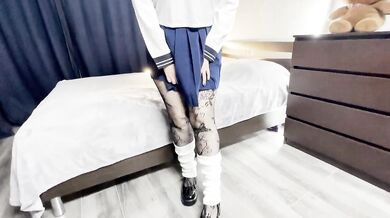 Cum on her skirt. Japanese schoolgirl is very spoiled!