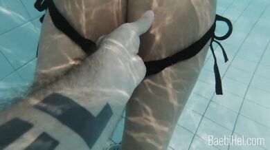 Hot Asian teen gets fingered in the hotel pool by an older white tourist - underwater - Baebi Hel