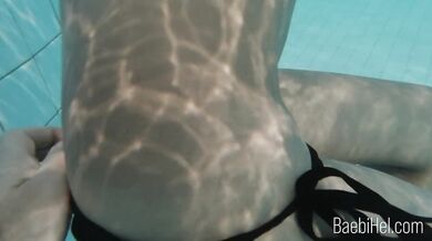 Hot Asian teen gets fingered in the hotel pool by an older white tourist - underwater - Baebi Hel