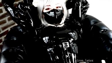 Rubber maid strapped to chair and vibrator fixed