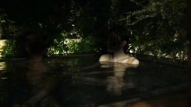 In a moody open-air bath, I got with the pure white skin of my student and ascended with fingering