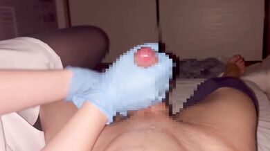 I gave a glove handjob in a nurse costume