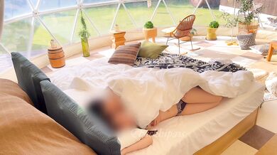 A college student couple hiding and having sex on the morning of glamping