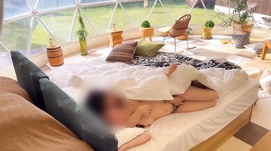 A college student couple hiding and having sex on the morning of glamping