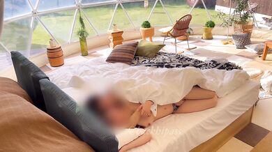 A college student couple hiding and having sex on the morning of glamping