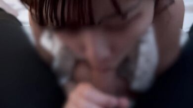 Girl in a cute dress giving a thick blowjob.