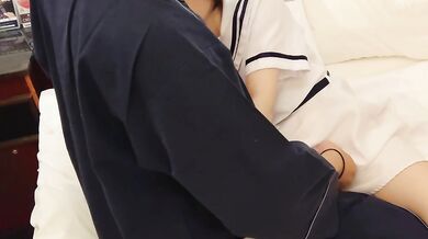 put my cock deep into the pussy of a girl in a sailor, and I cum inside her while lying on her back