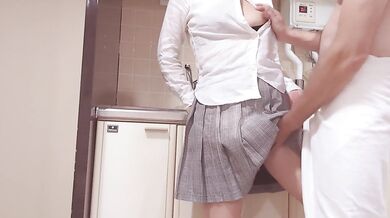 Japanese schoolgirl gets in the kitchen