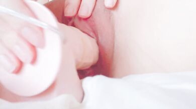 Sweet gentle dildo massaging japanese's girl pink tight pussy