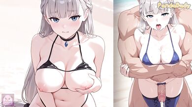 Sousou no Frieren bunny hentai - Lawine big tits bunny suit blow job for her lord