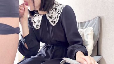 I gave him a handjob blowjob on his dick in plain clothes.