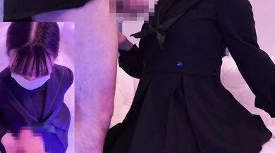 【Bukkake】Sperm Bukkake with Japanese School Uniform School Girl Handjob