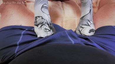 Japanese Girl giving footjob wearing nude nylons and ahegao cosplay stockings