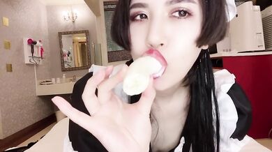 Sexy licks of banana and whipped cream