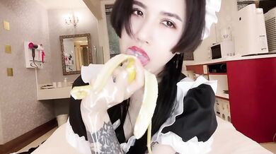 Sexy licks of banana and whipped cream