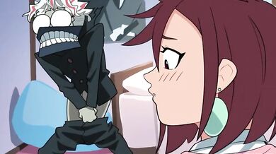 Okarun fudendo a Momo Ayase