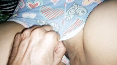 Fucking the mature woman with a huge ass doggy style, creampie without taking off her slutty shorts