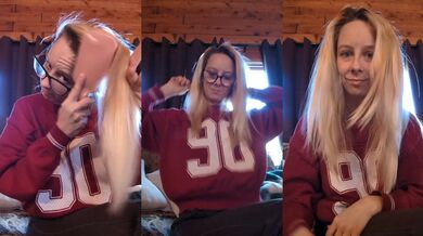 Hair brushing in living room