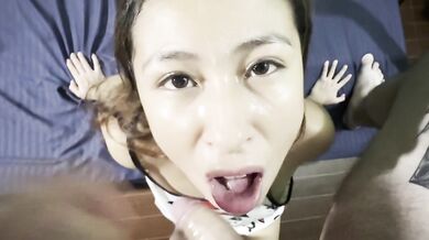 Powerful cumshot compilation in an innocent Asian mouth