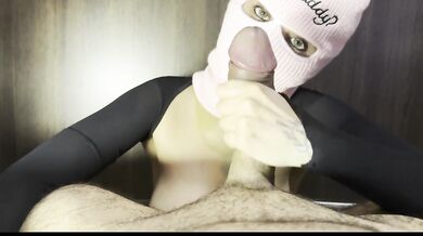 "Yes Daddy" Masked Girl with Huge Tits Gives Sloppy Handjob & Blowjob