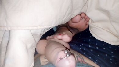 Homemade amateur footjob by a verified couple with finger massage