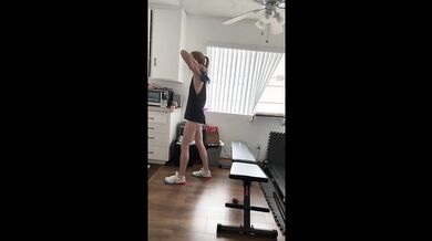 Skinny blonde workouts her legs and booty