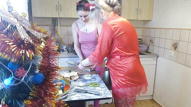 Erotic New Year's Eve cooking in a thong and beautiful lingerie