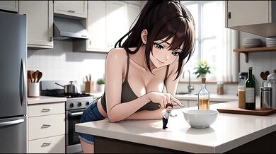 Tiny Man in Kitchen - AI Giantess Vore