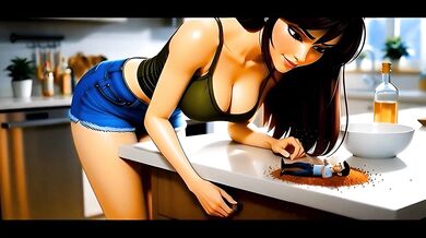 Tiny Man in Kitchen - AI Giantess Vore
