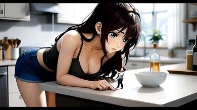 Tiny Man in Kitchen - AI Giantess Vore