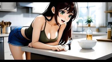 Tiny Man in Kitchen - AI Giantess Vore